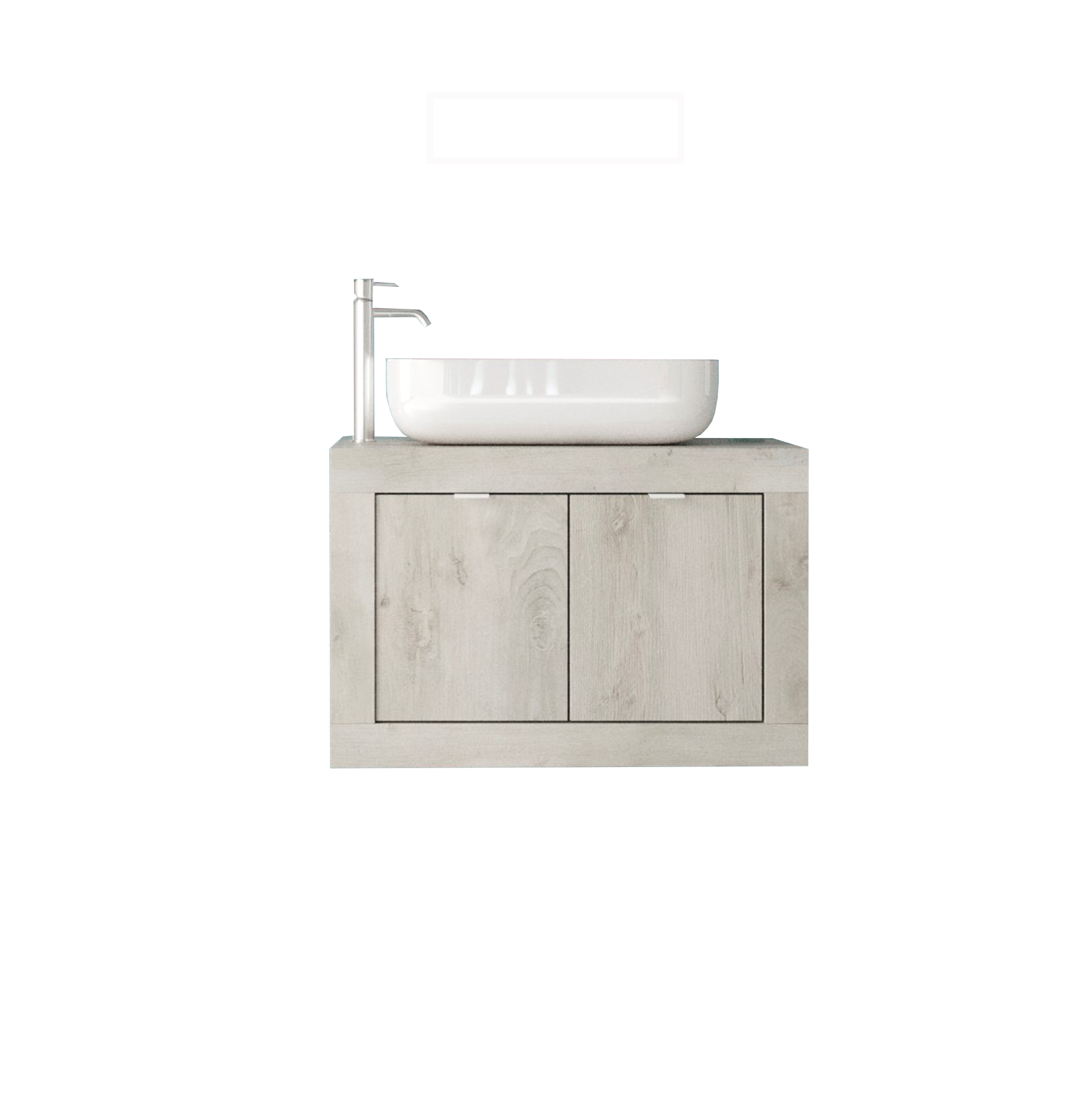 Bari  - Meuble salle de bain suspendu  coloris Pin Blanc - 2 Portes  +  vasque à poser - Largeur 70 cm