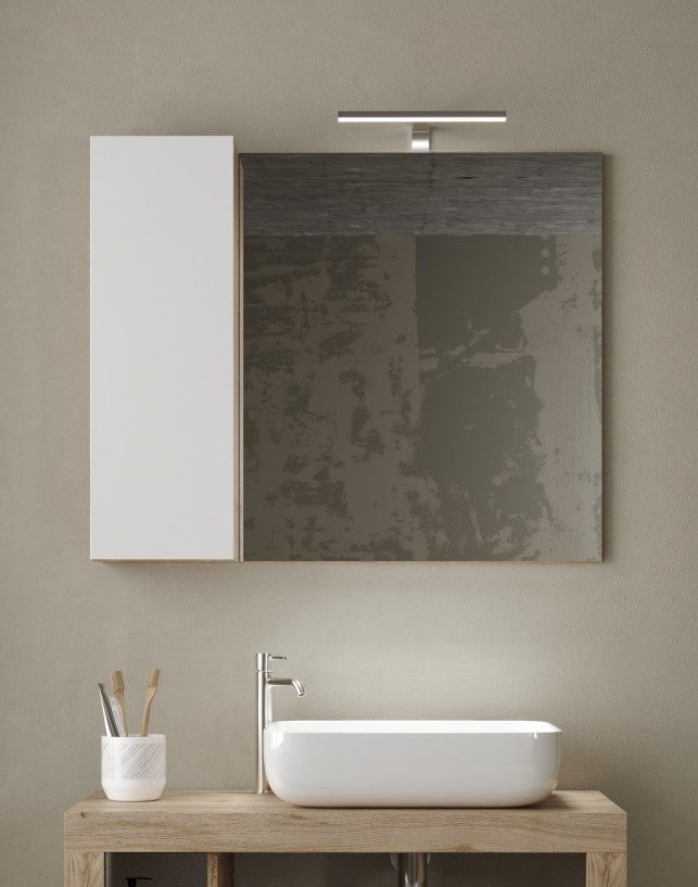 Ancona - Miroir Led avec Colonne Integrée 1 Porte H30 cm  coloris  Chêne kadiz & laqué brillant - Dimension L78 cm