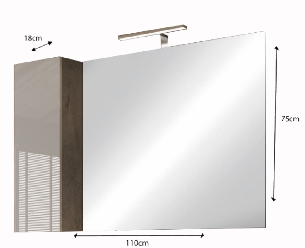 Ancona - Miroir Led avec Colonne Integrée 1 Porte H30 cm  coloris  Béton & laqué brillant  - Dimension L110 cm