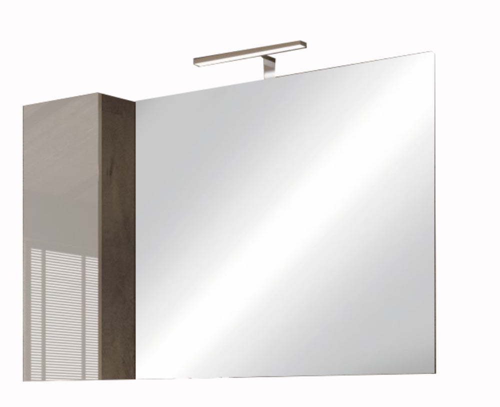 Ancona - Miroir Led avec Colonne Integrée 1 Porte H30 cm  coloris Béton & laqué brillant  - Dimension L78 cm