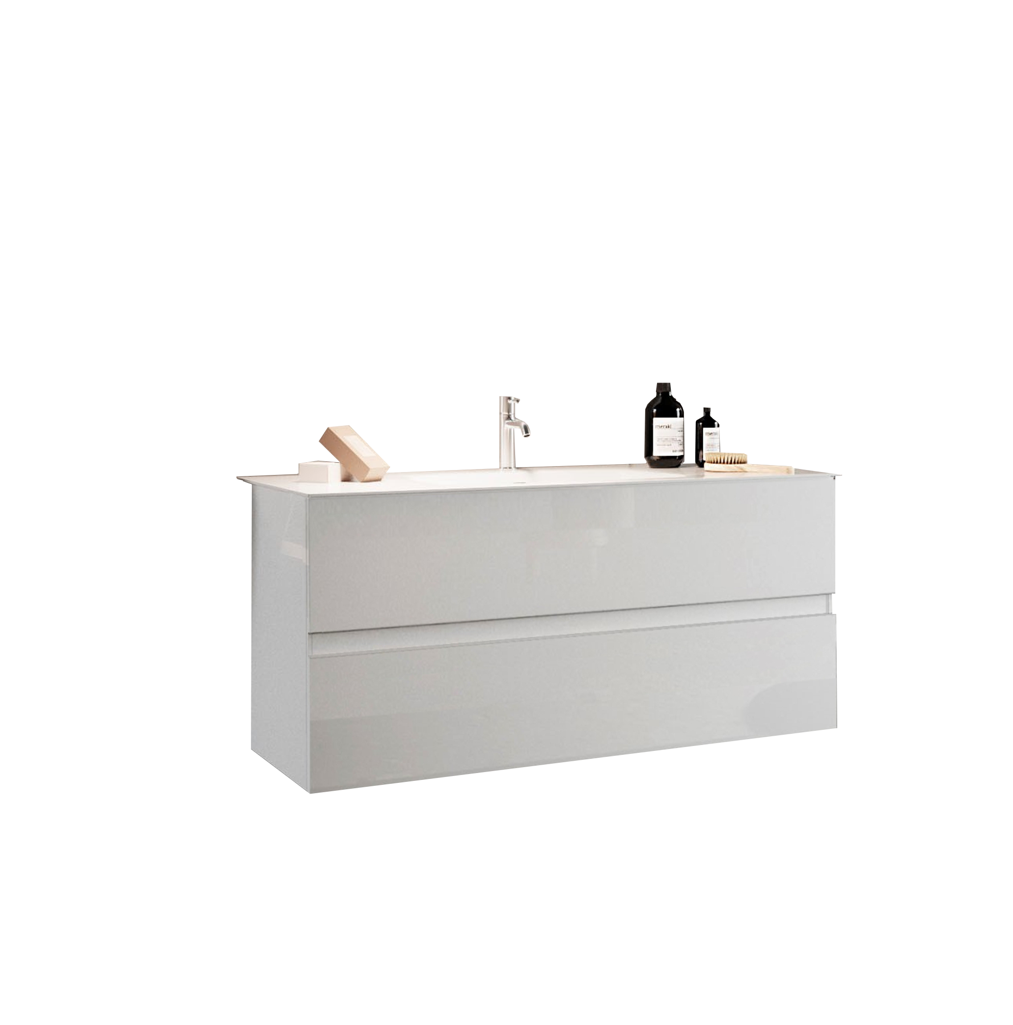 Sienna - Meuble salle de bain suspendu coloris laqué brillant blanc - 2 tiroirs + vasque integrée en céramique- Largeur 100 cm