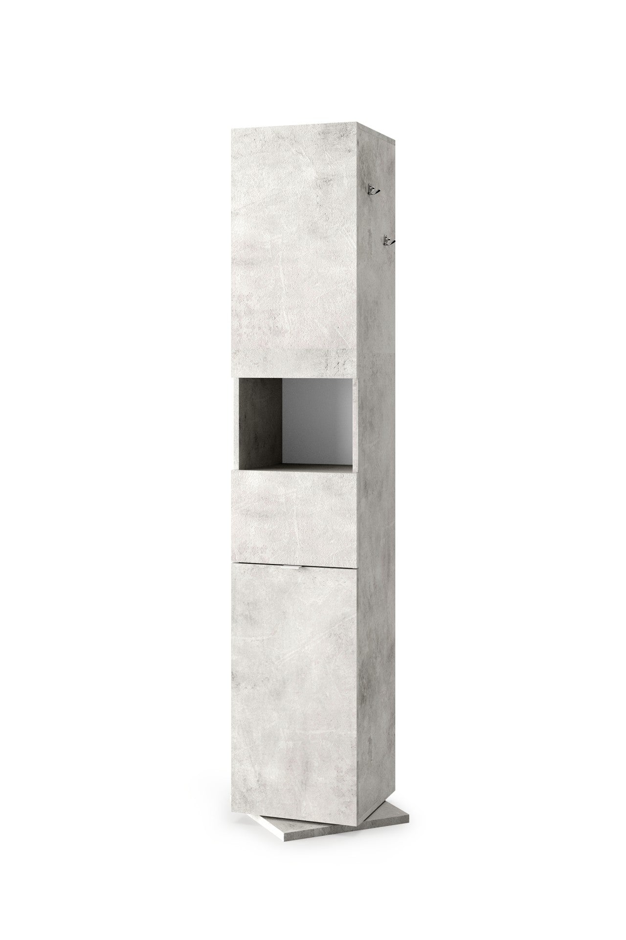 Ancona- Colonne de rangement salle de bain pivotant 2 Portes +1 niche coloris effet béton . L35xH180 cm