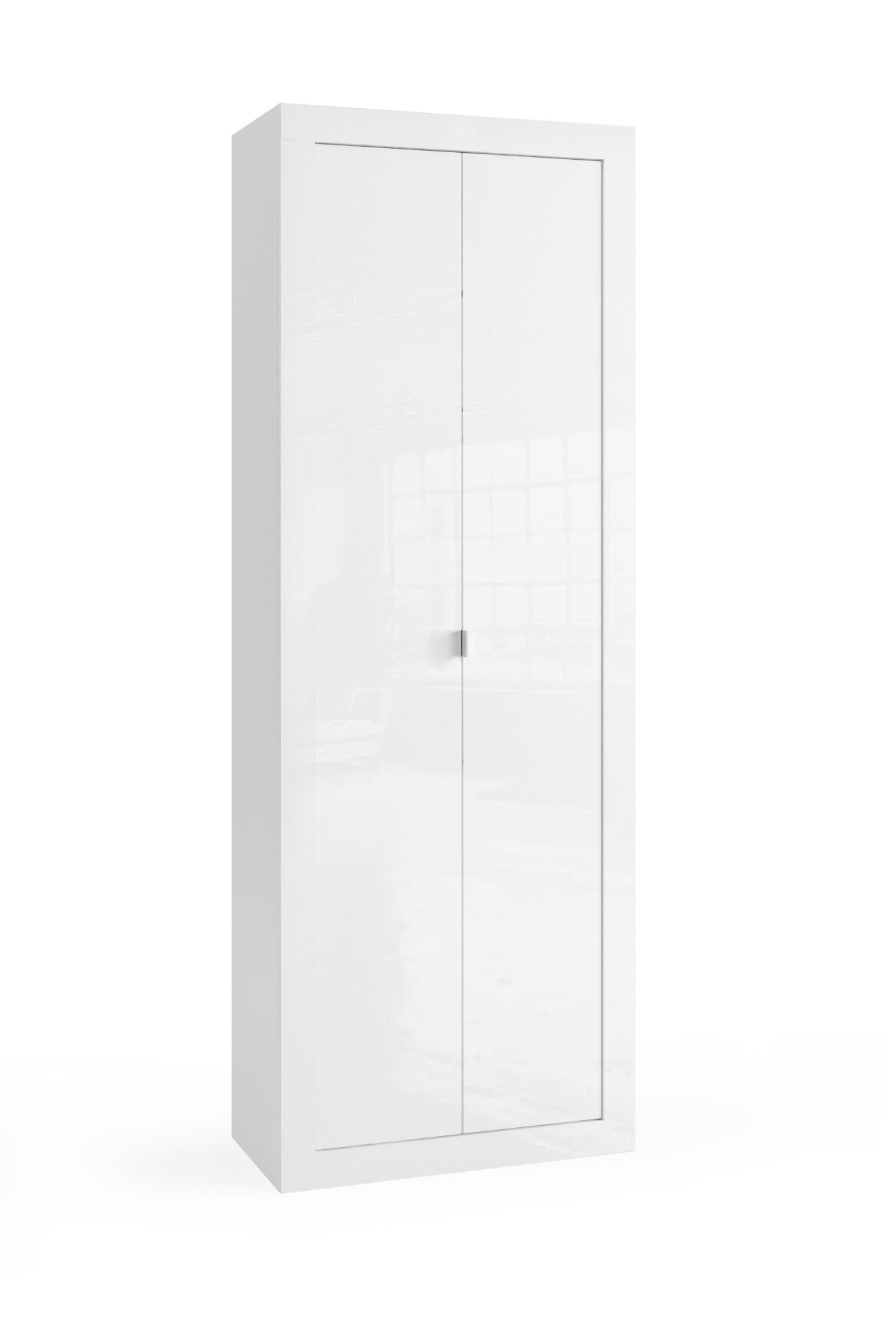 Bari- Armoire de rangement salle de bain 2 Portes + 5 étagères coloris  blanc laqué brillant . L70xH195 cm