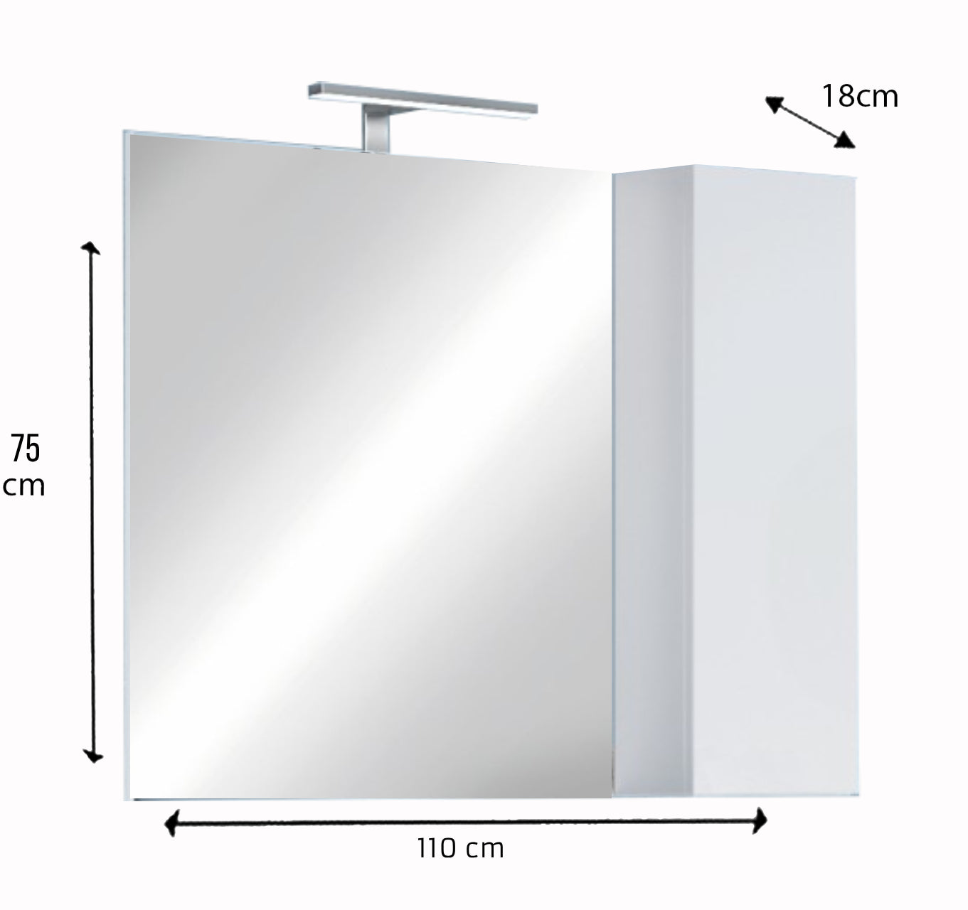 Bari - Miroir Led avec Colonne Integrée 1 Porte H30 cm  colorislaqué brillant blanc - Dimension L110 cm