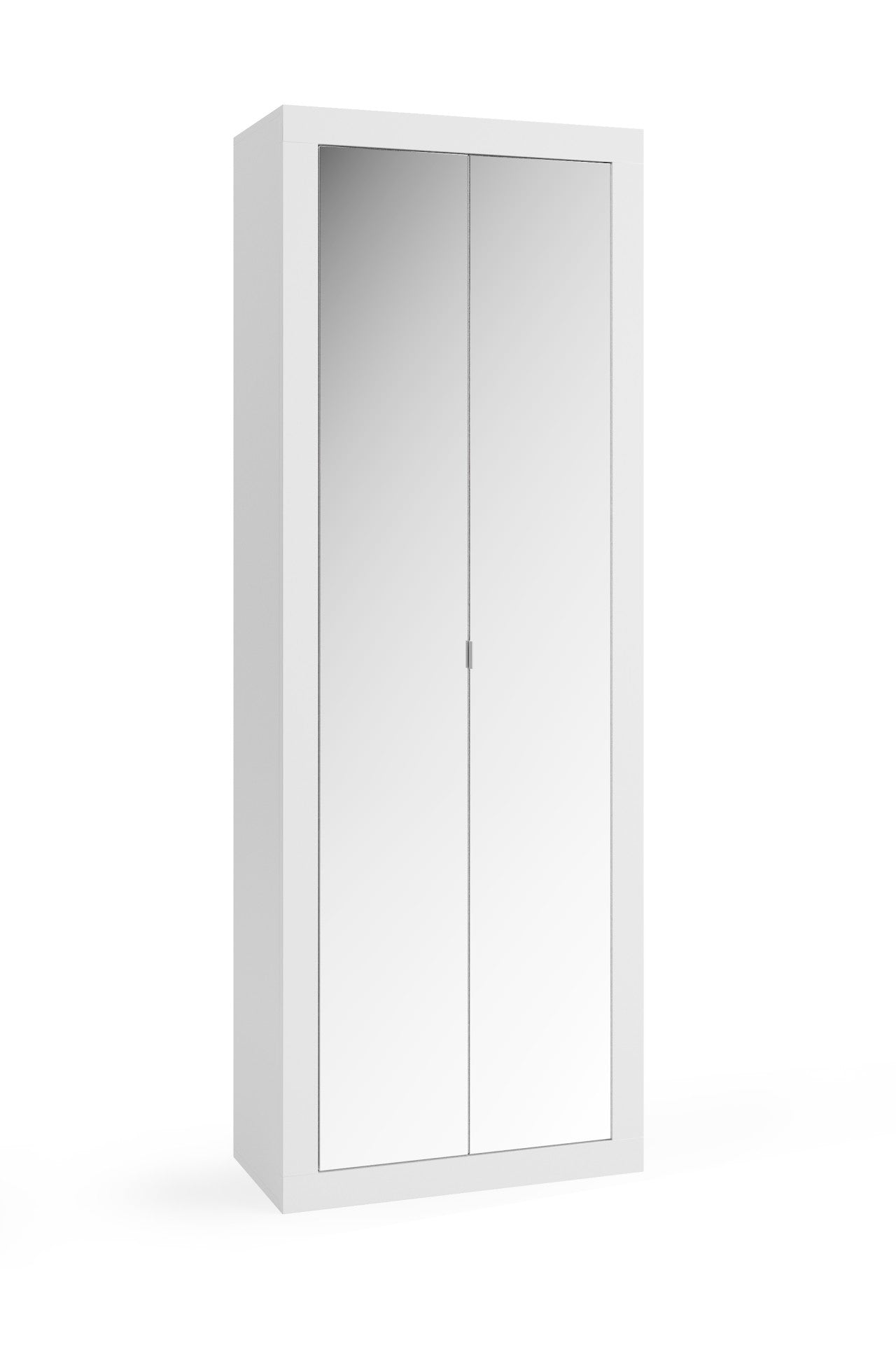 Bari- Armoire de rangement salle de bain 2 Portes Miroir + 5 étagères coloris  blanc laqué brillant . L70xH195 cm